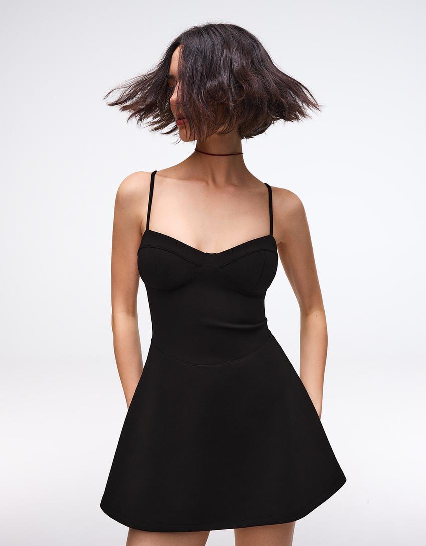 Strappy corset mini dress-Black