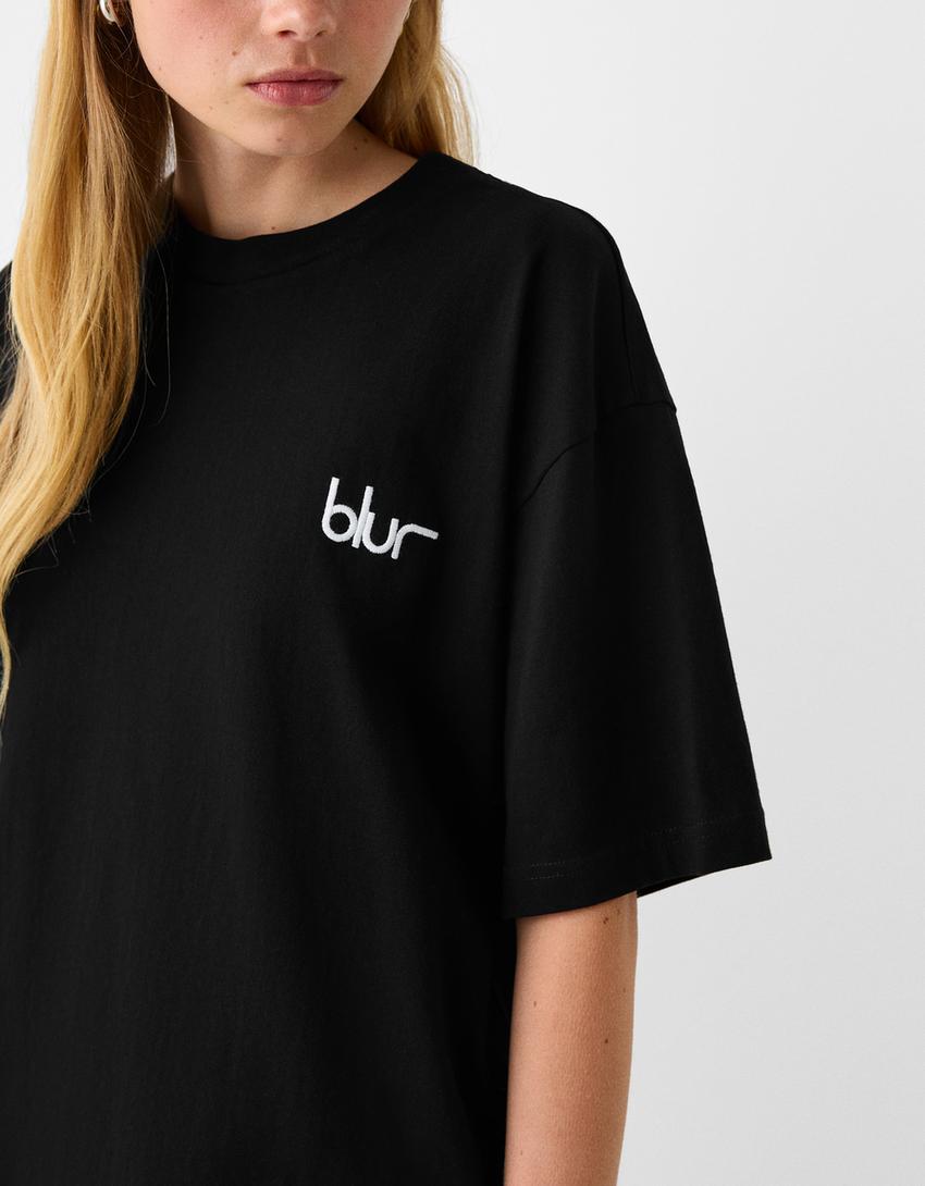 T-shirt Blur de manga curta boxy estampado-Preto-2
