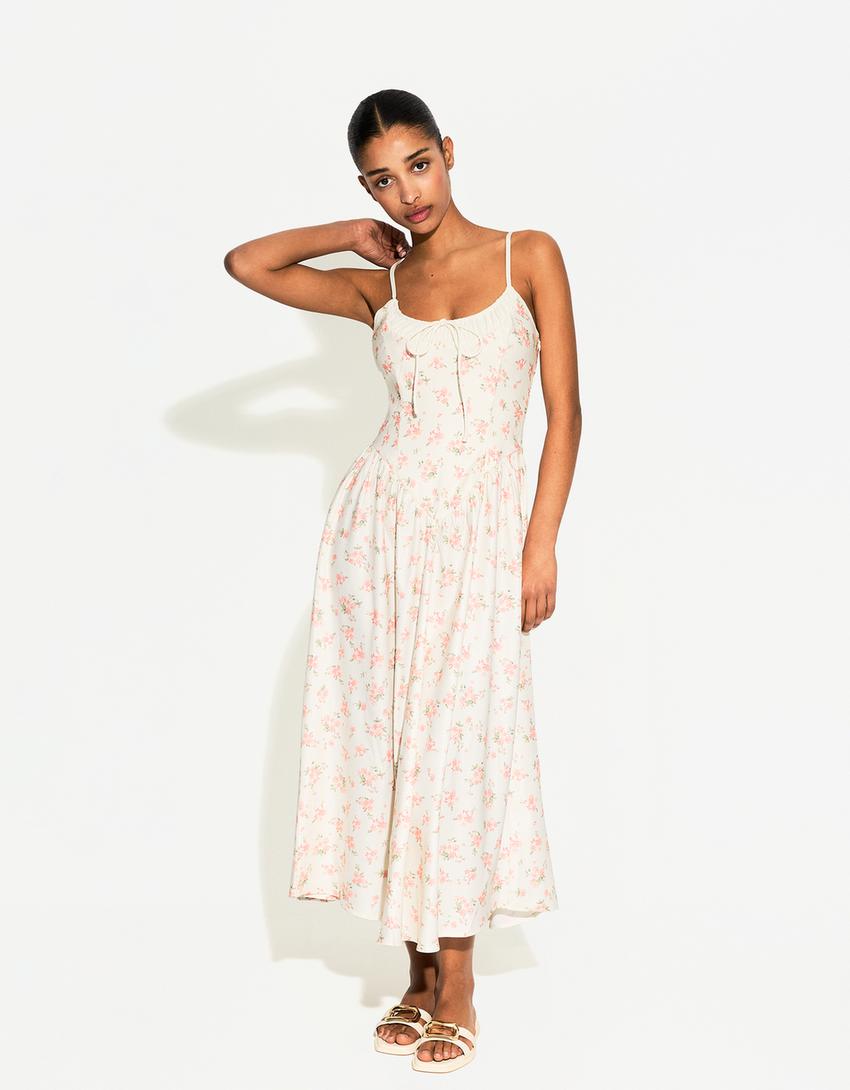 Gathered midi dress-Multicolored-0