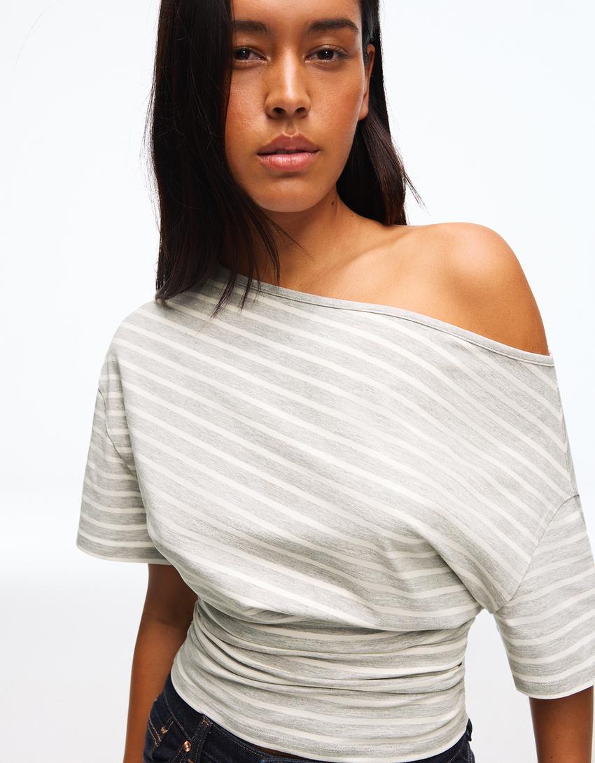 Asymmetric short sleeve T-shirt-Off white