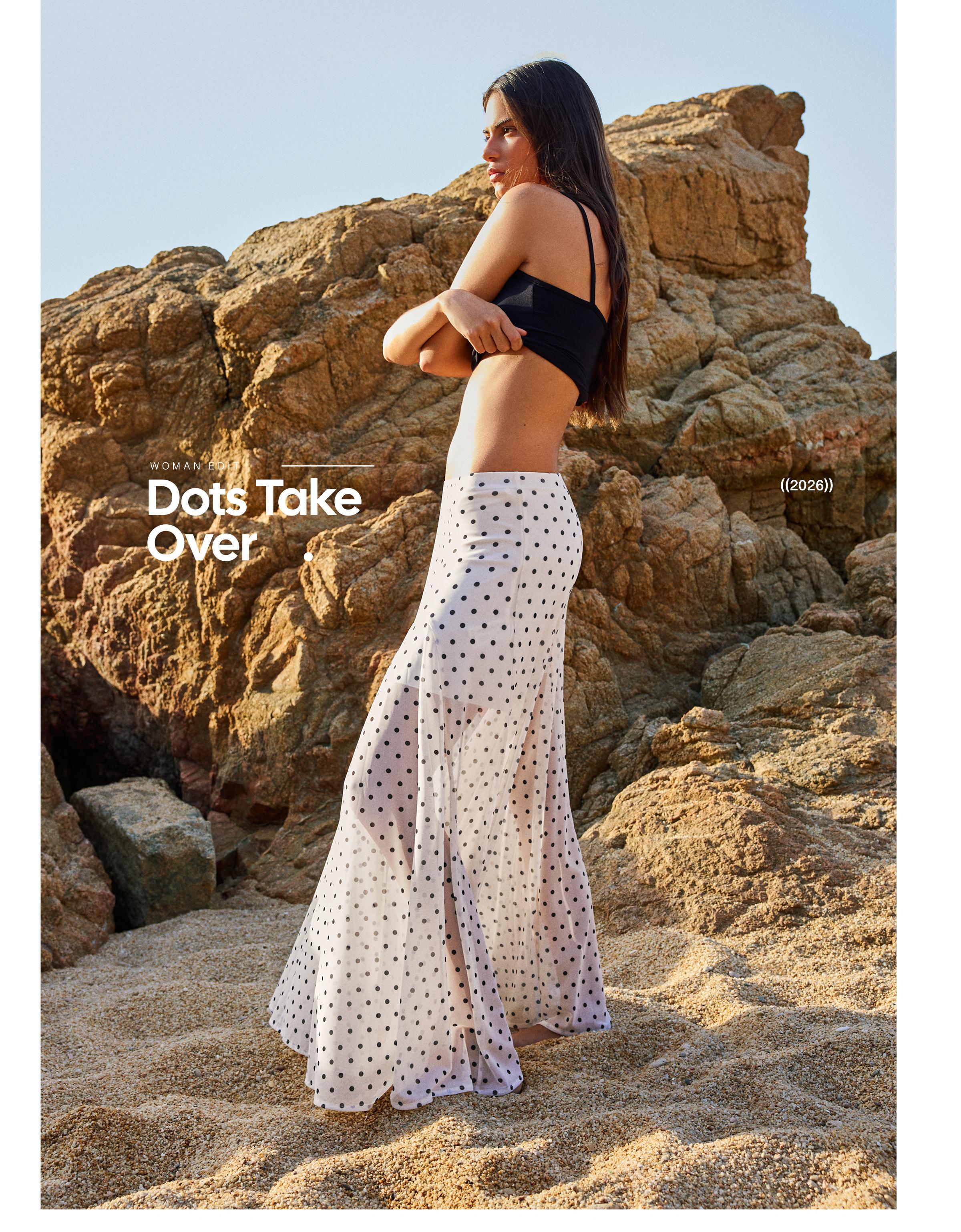 Polka dot mesh midi skirt — Cream