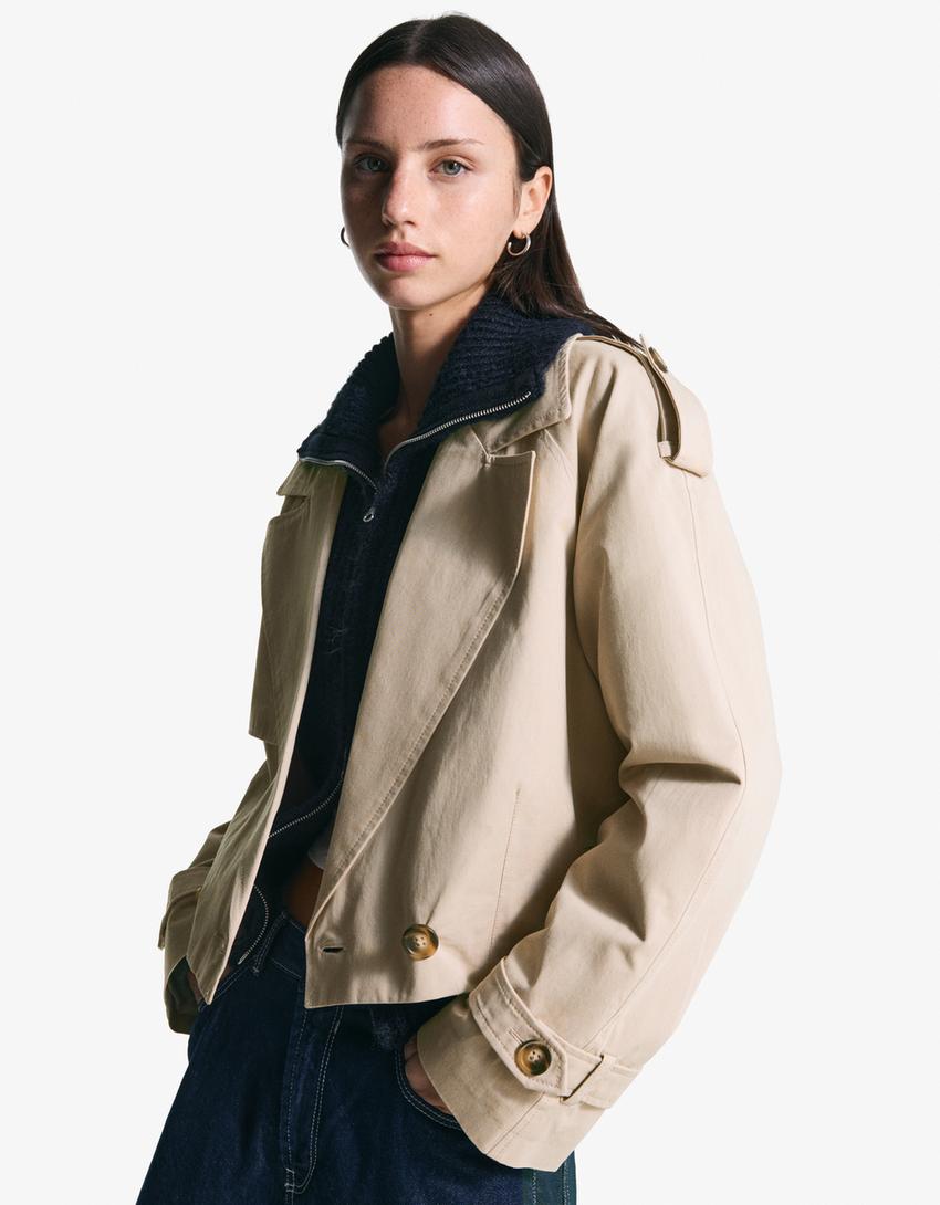 Leather Trench Trenchcoat Beige Bershka Short Trench Jacket