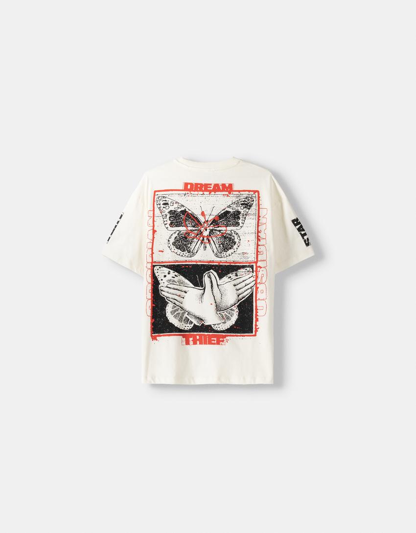 T-shirt boxy manches courtes imprimé-Blanc cassé-5