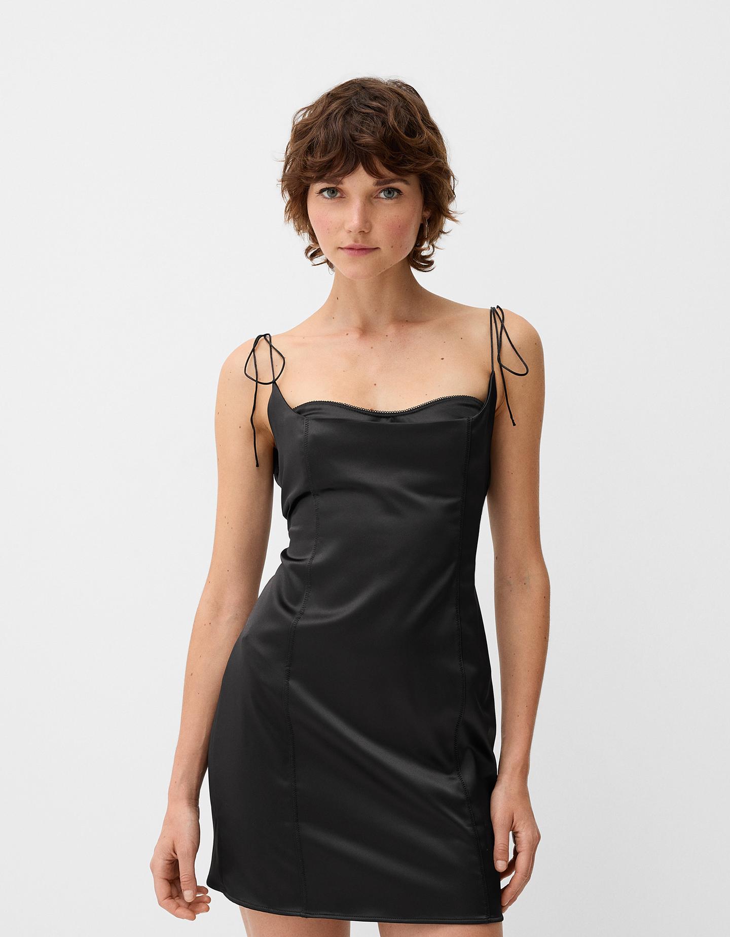 Bershka Vestito Mini In Satin Donna S Nero