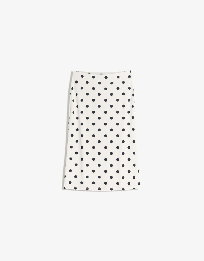 Falda midi print-Blanco / Negro