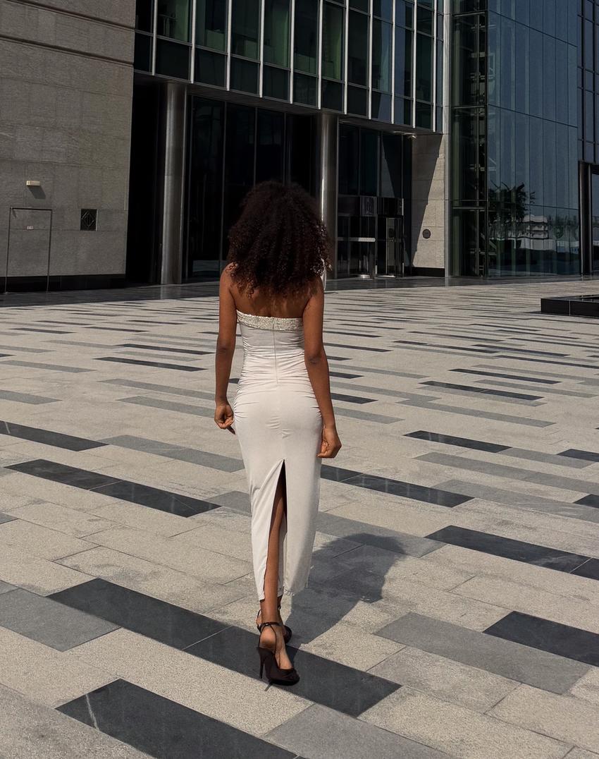 فستان ميدي شريطي بترتر-كريمي