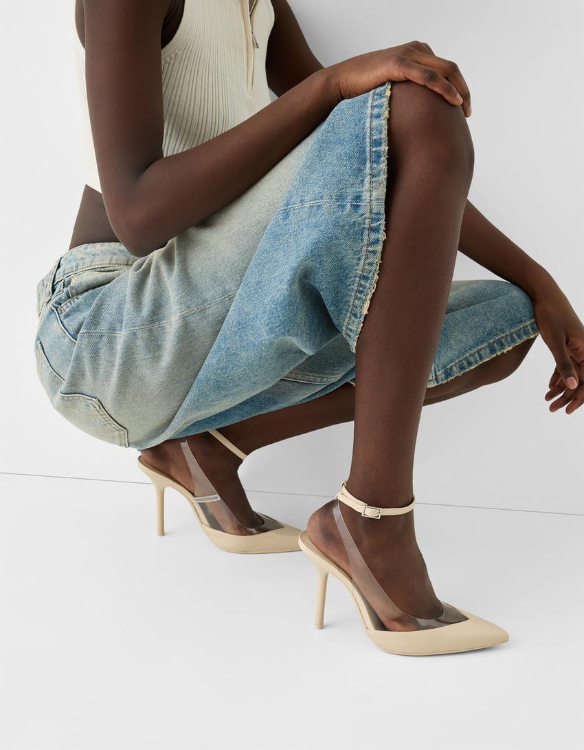 حذاء فينيل بكعبية مكشوفة وبكعب وشريط كاحل-بيج فاتح-1