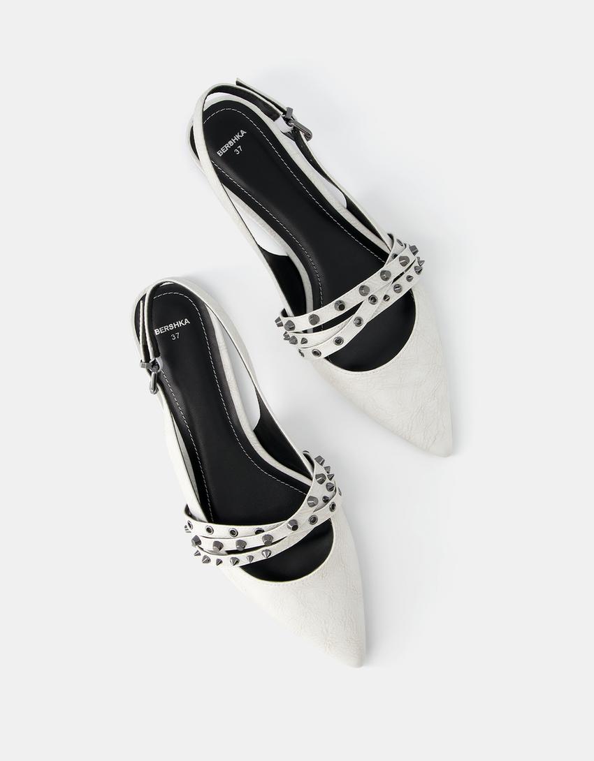 Studded slingback ballet flats-WHITE-5