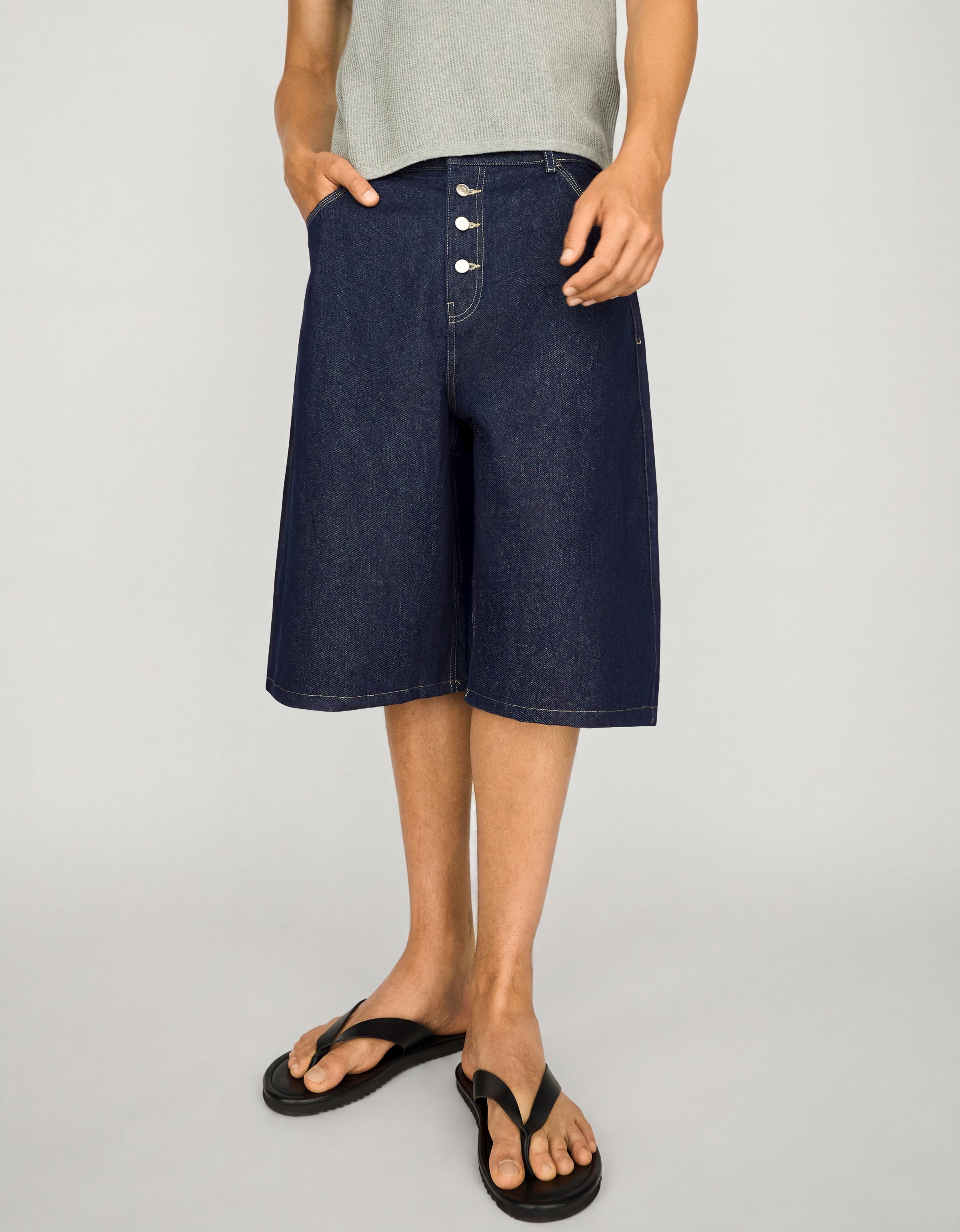 Barrel leg denim Bermuda shorts — Navy