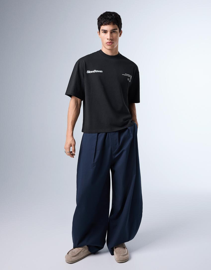 Boxy fit street lettering T-shirt-Navy