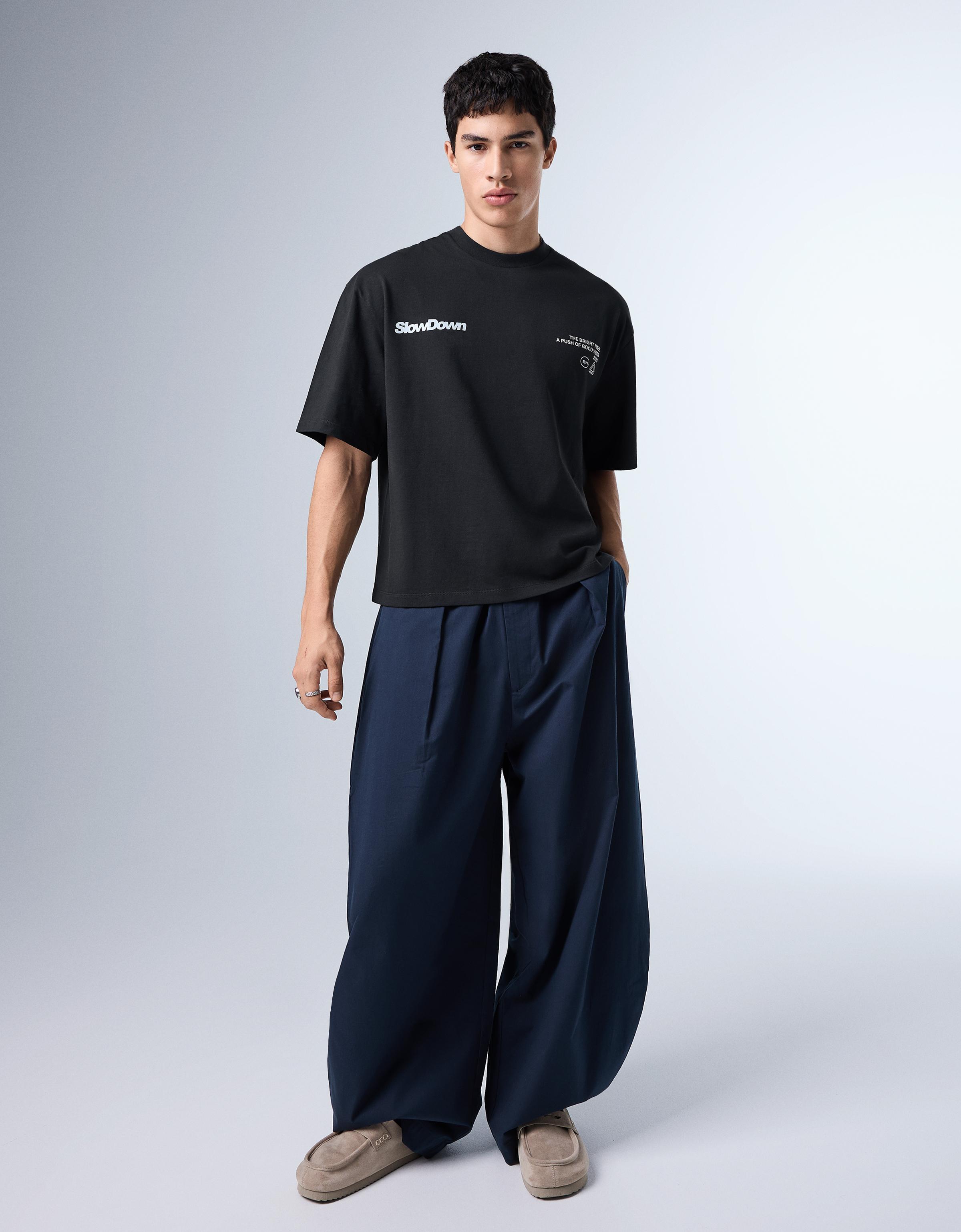 Bershka Boxy fit street yazılı t-shirt görsel 8