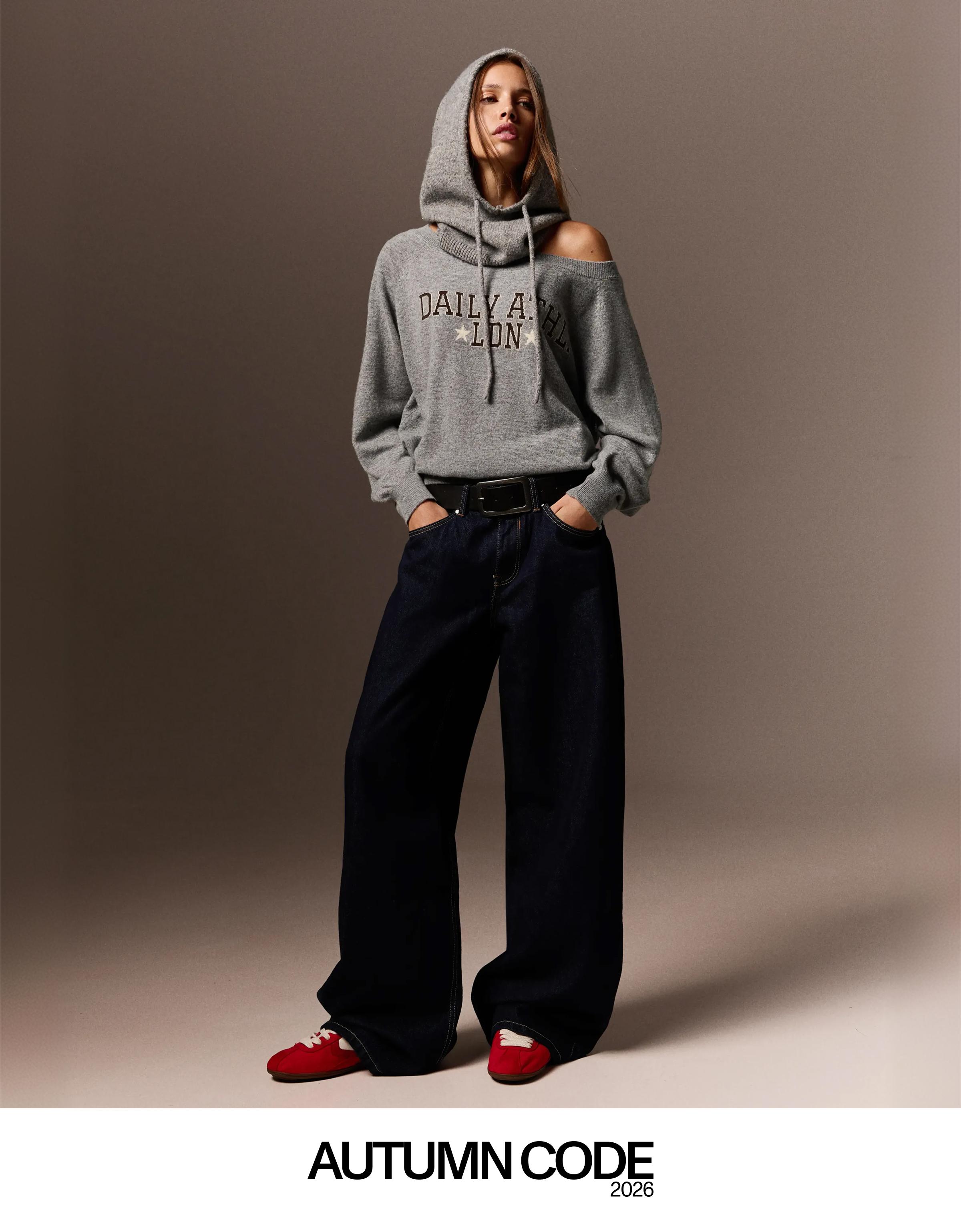 Graphic boat neck jumper — Grey