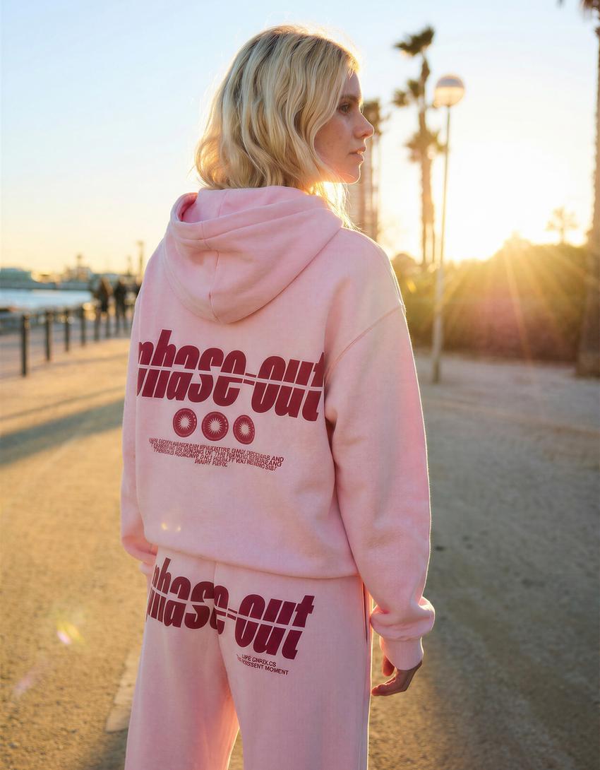 Kapuzenpullover mit Print-Rosa