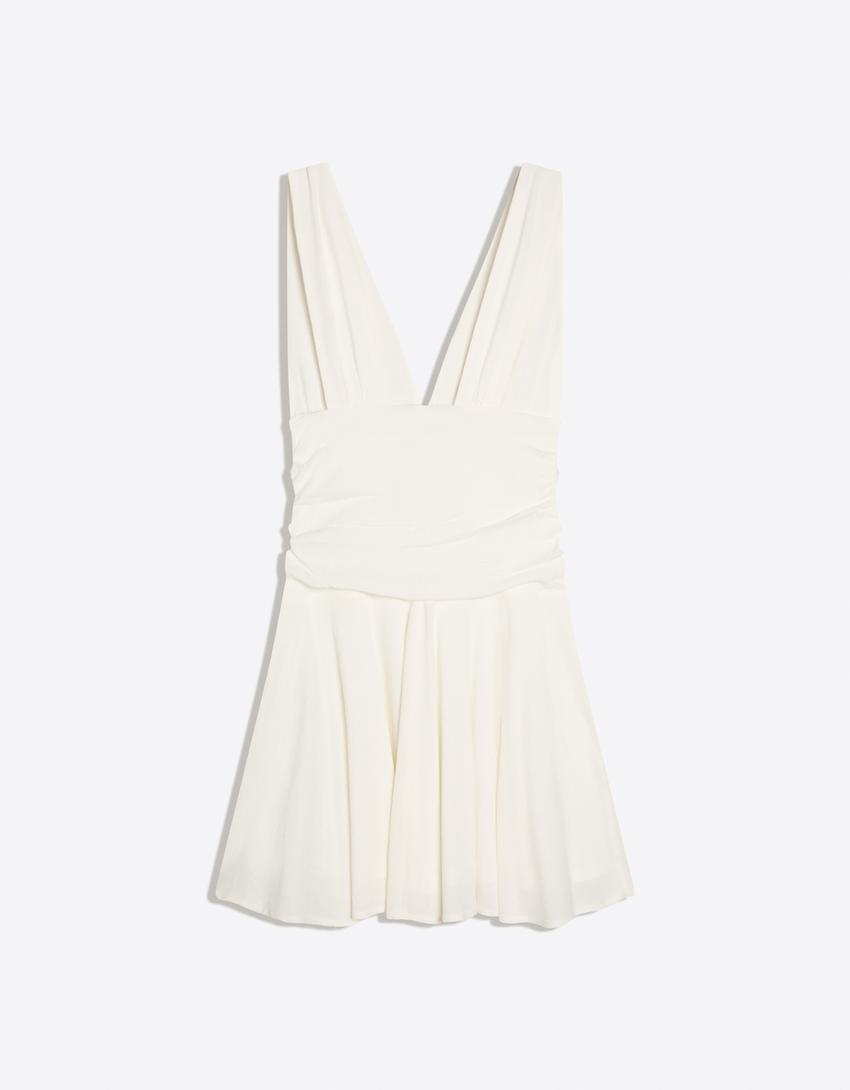Draped mini dress-Off white