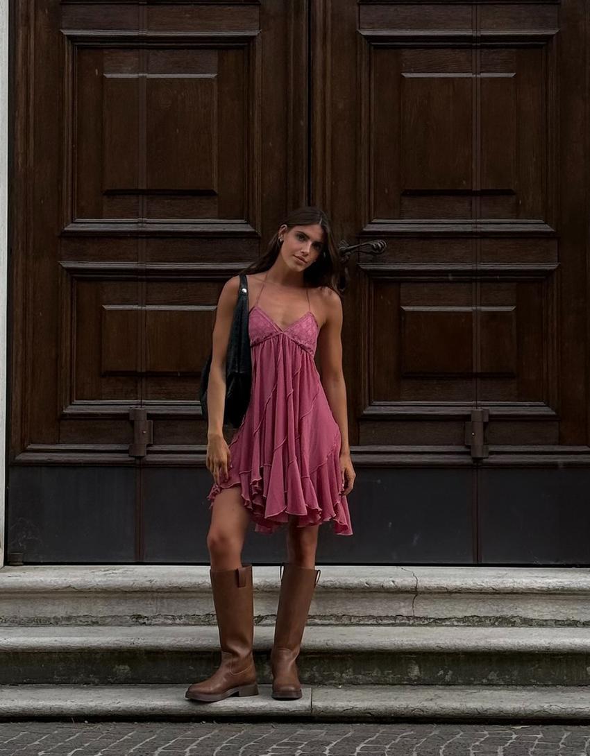 Vestito mini volant-Rosa-3