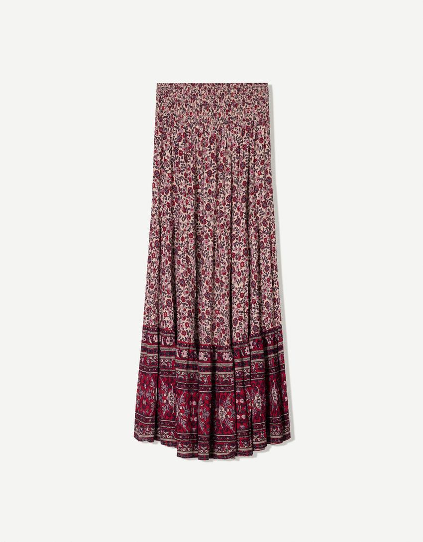 חצאית מקסי עם הדפס Boho-ורוד-4