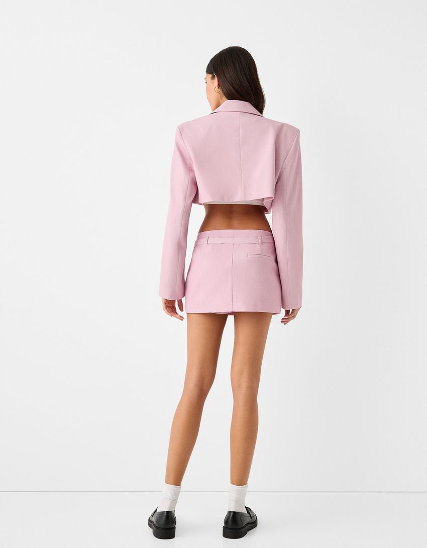 Mini skirt and blazer set-Pink-2