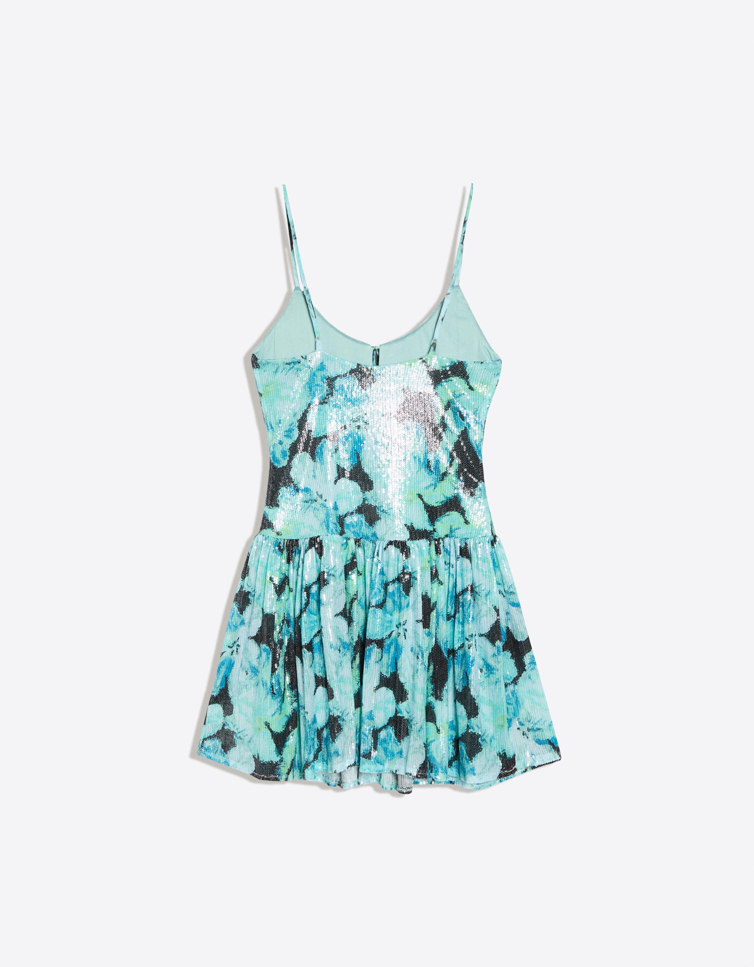 Strappy sequin mini dress with flared skirt — Turquoise