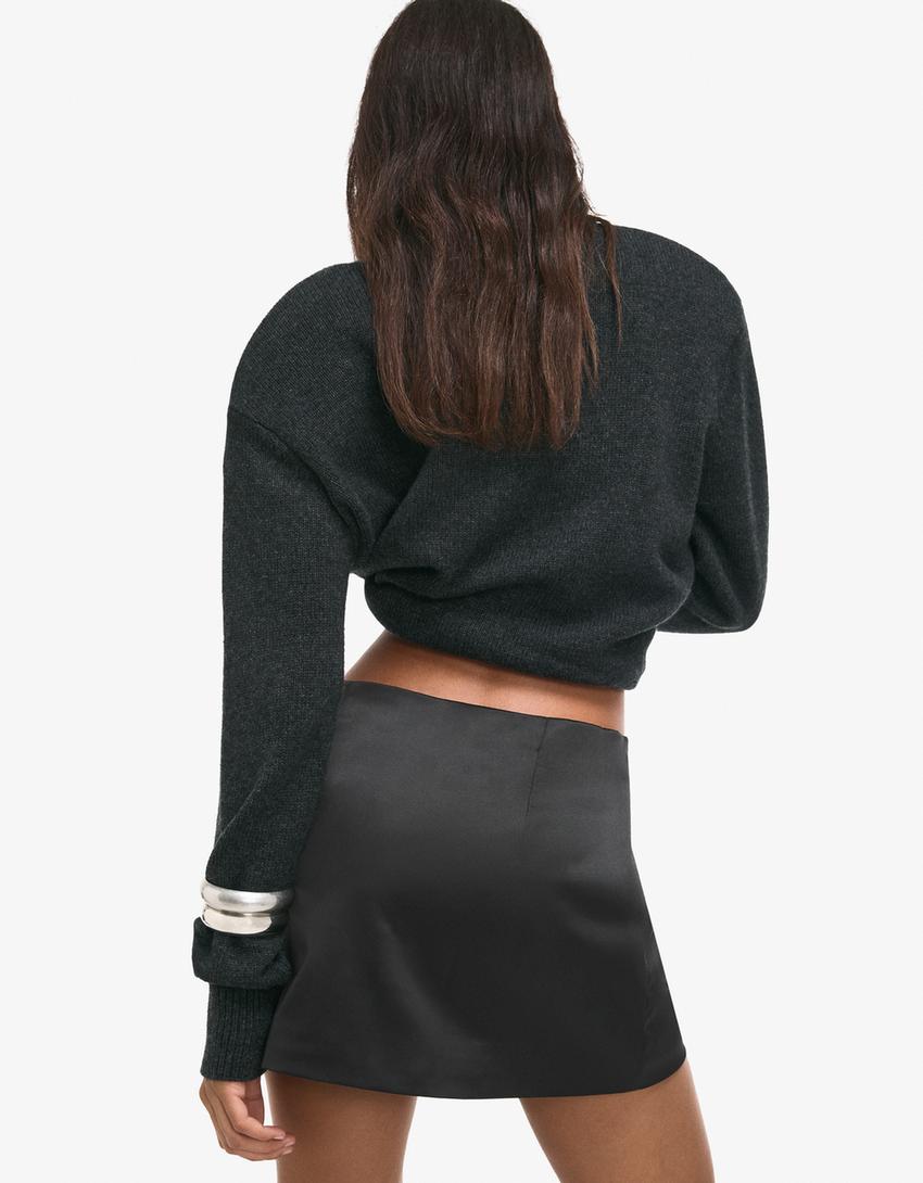 Falda mini satén flor-Negro