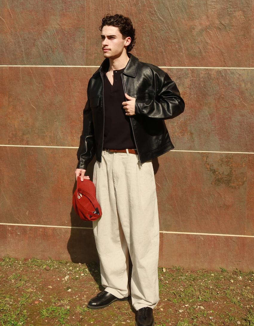 Super baggy linen trousers-Sand
