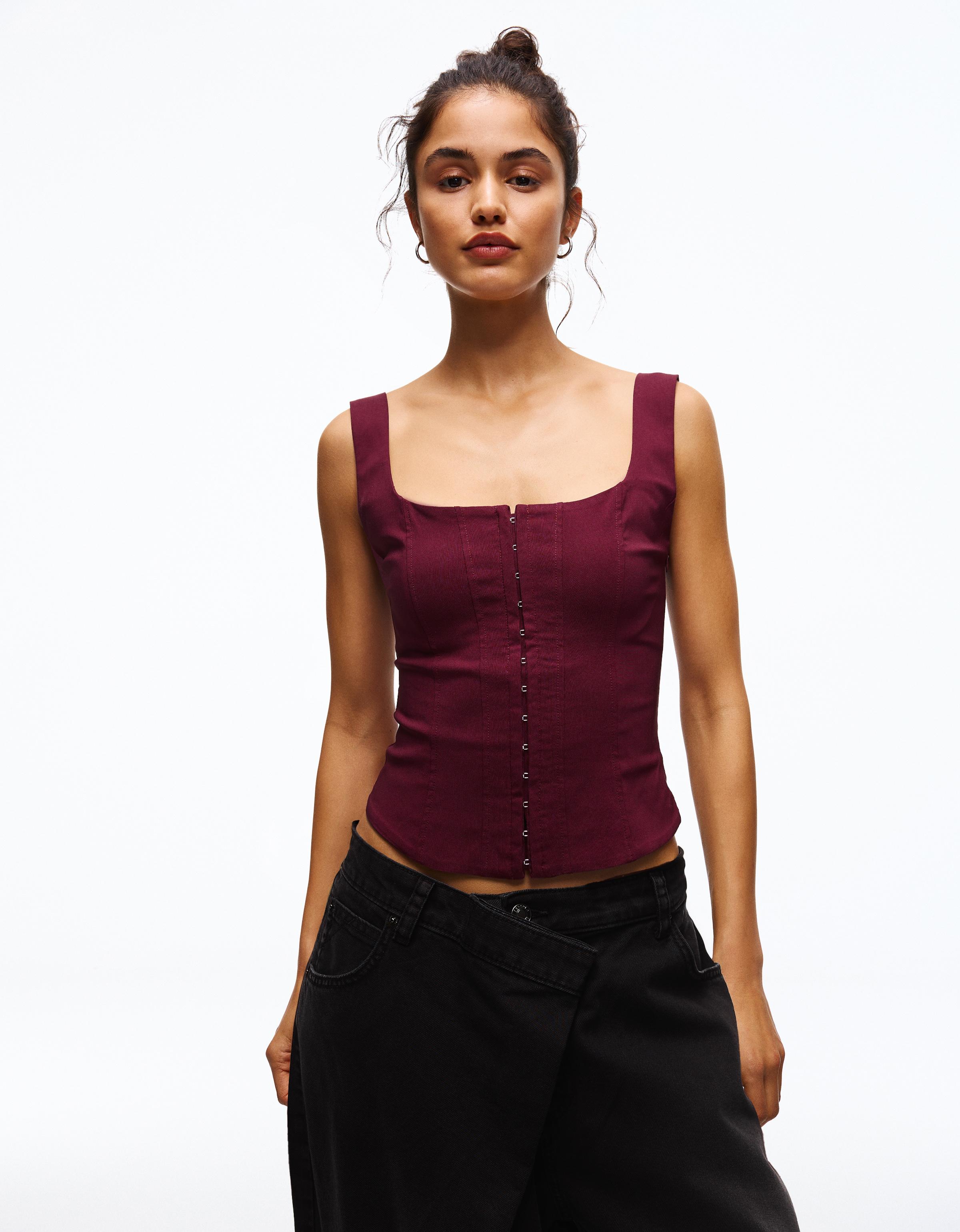 Bershka Top Corsetero Bengalina Mujer Granate