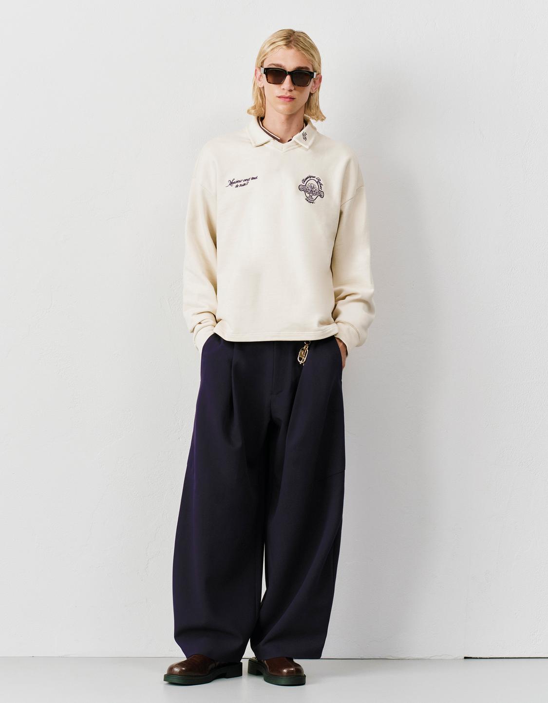 Long sleeve printed polo shirt