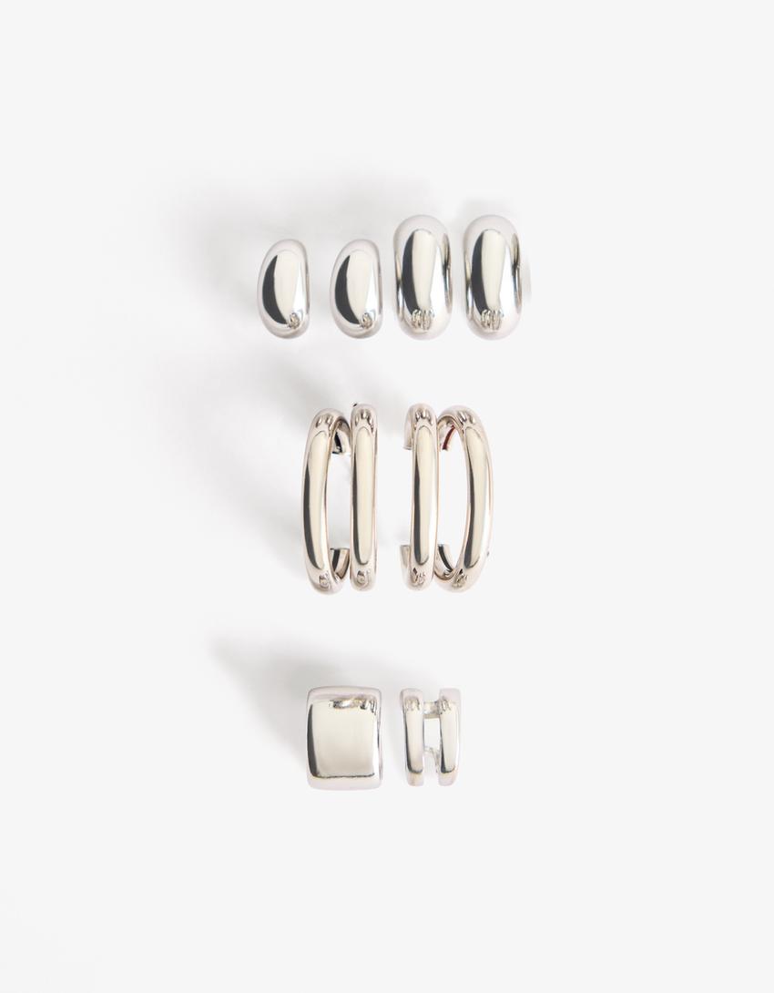 Pack of 8 signature edition earrings & ear cuff-Silver