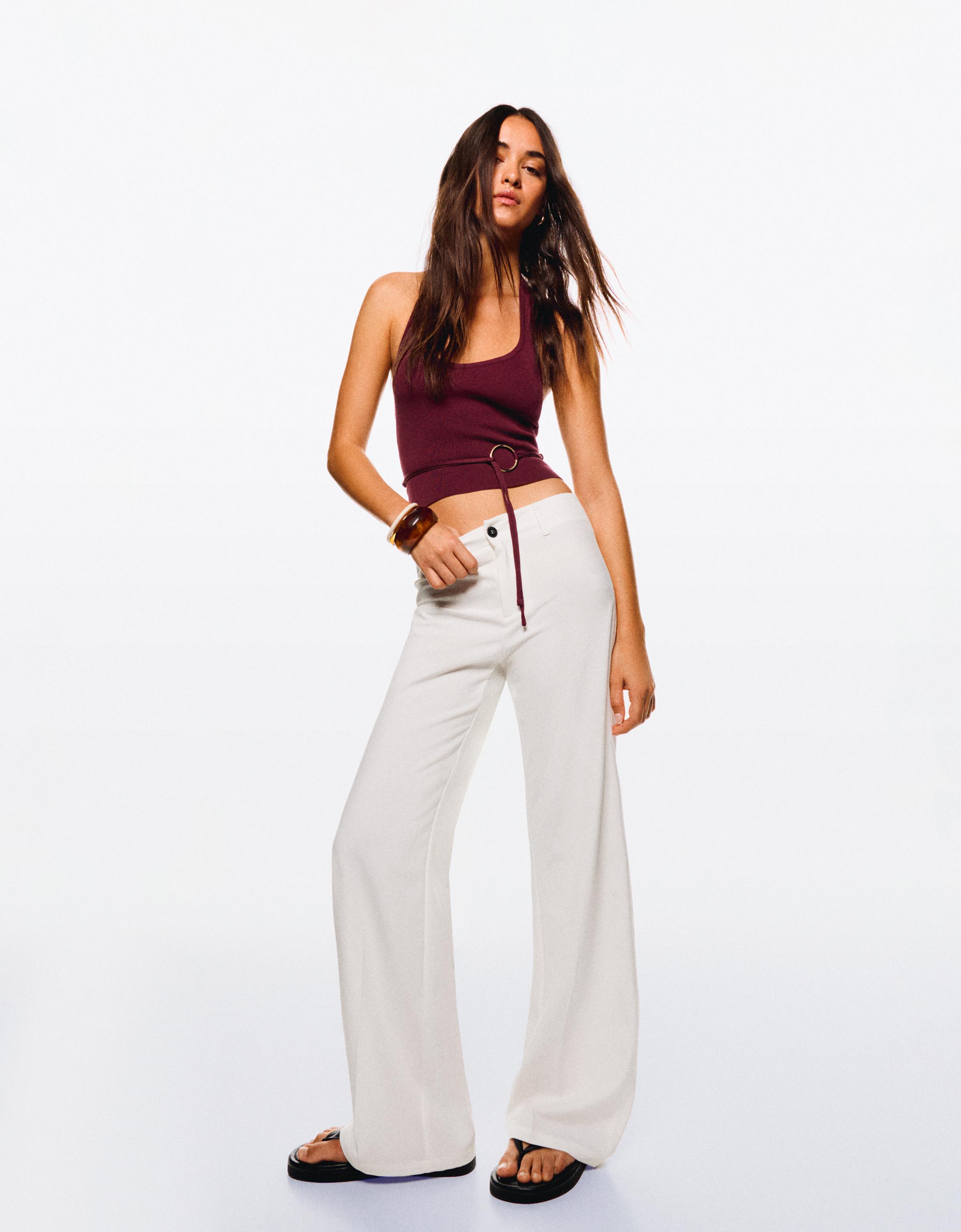 Bershka Hose Mit Weitem Bein Damen 44 Weiss