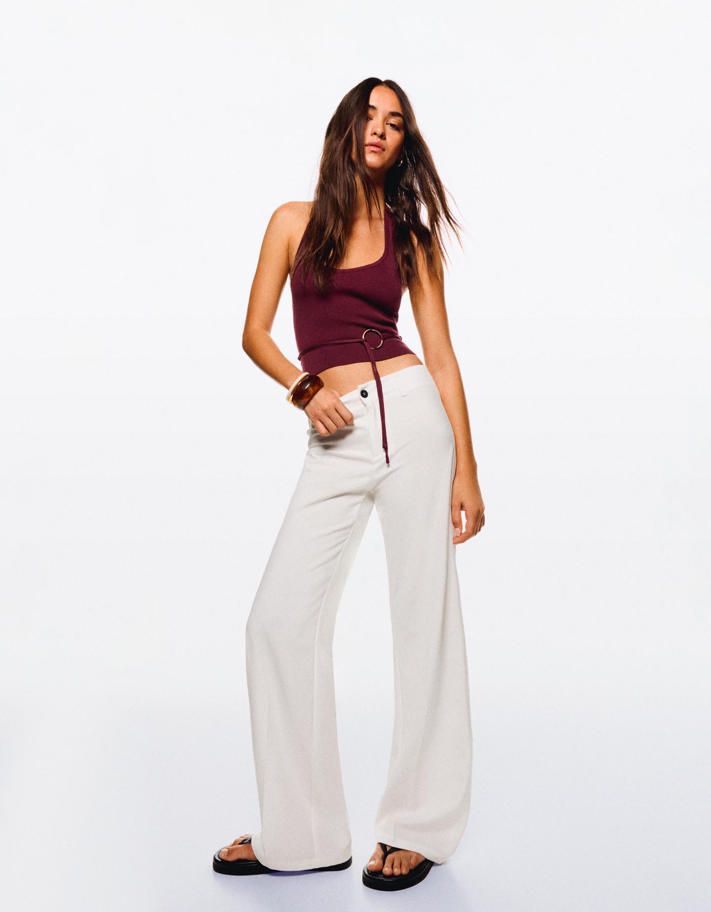 Bershka spodnie wide leg biały