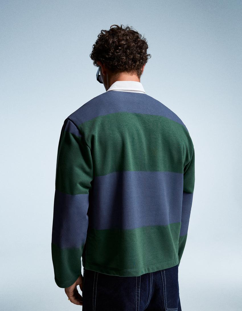 Çizgili boxy fit uzun kollu Polo-Yeşil-1