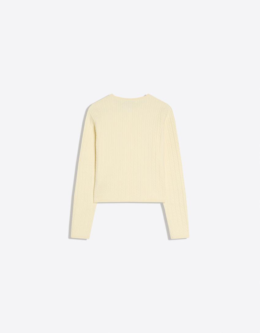 Braided button-up cardigan-Yellow