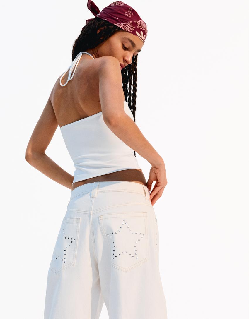 Studded barrel trousers-White