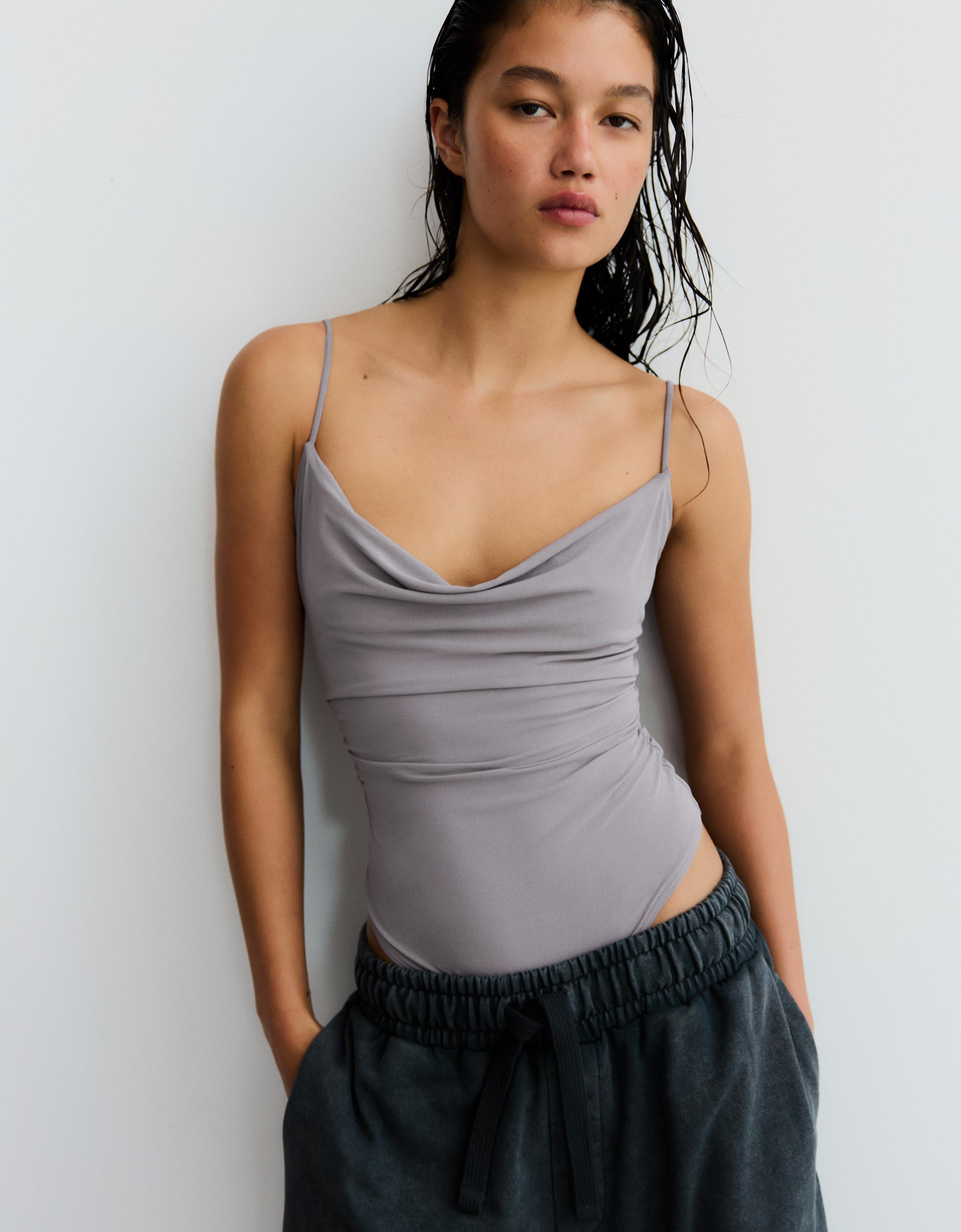 Body Tirantes Drapeado Mujer S Gris