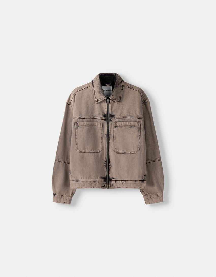 Яке с ефект на избеляване и големи джобове-Цвят камел-4