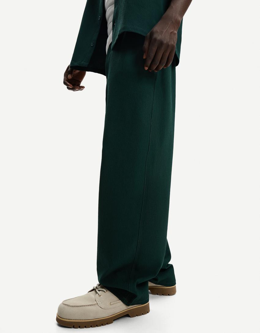 Pleated baggy jogger trousers-Green-2