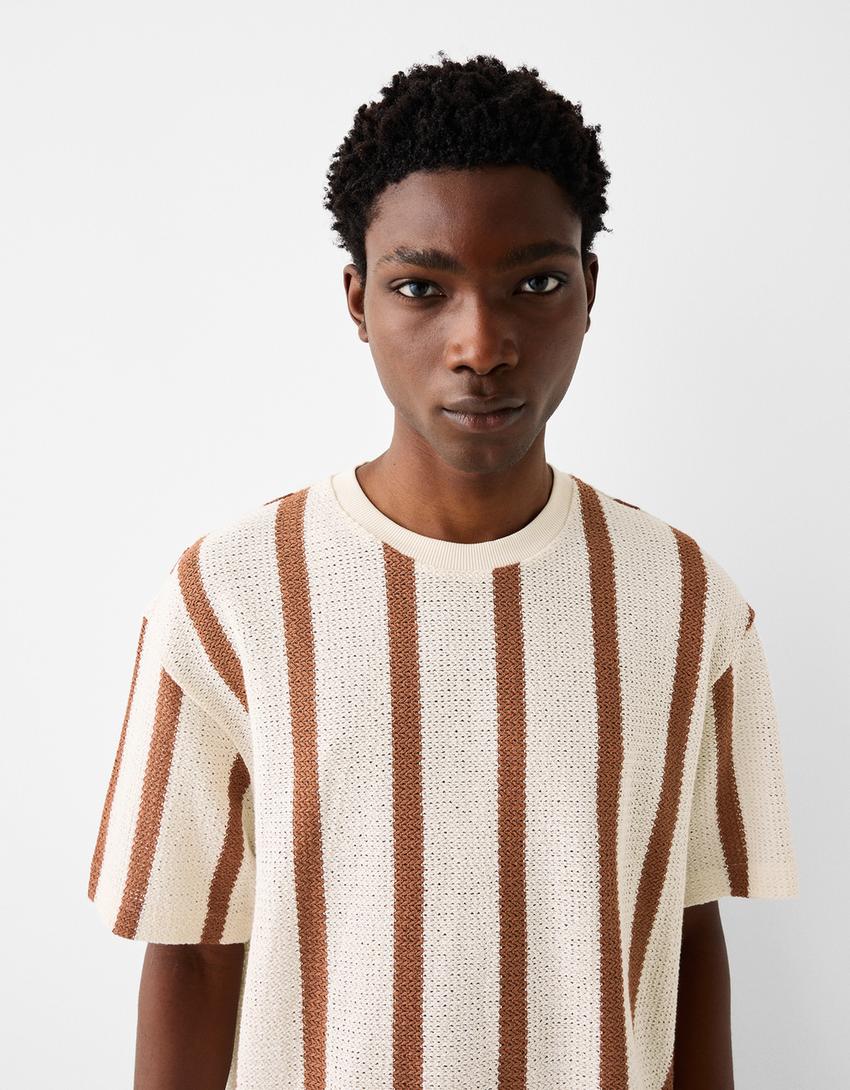 T-shirt manches courtes boxy fit rustique-Blanc cassé-2