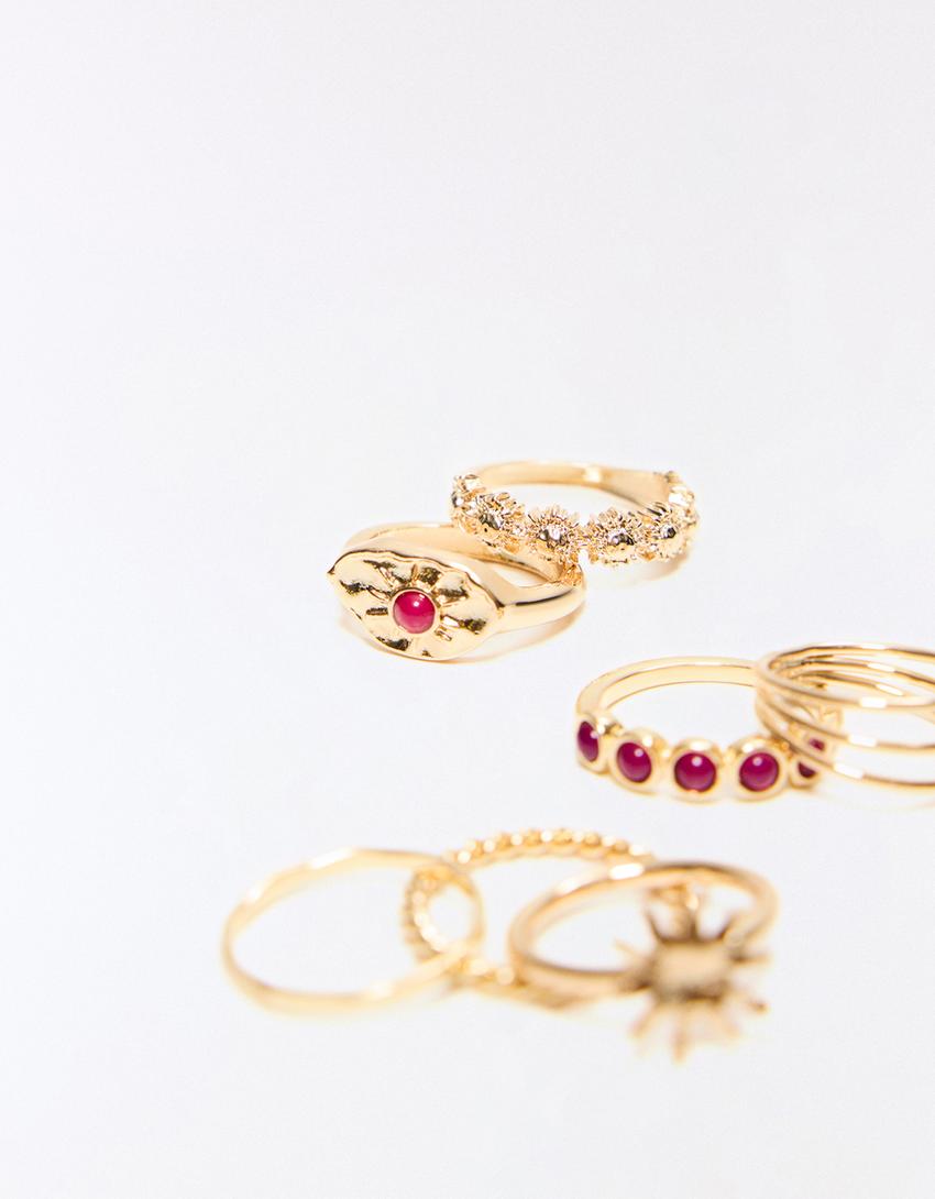 Pack 7 anillos abalorios-Oro