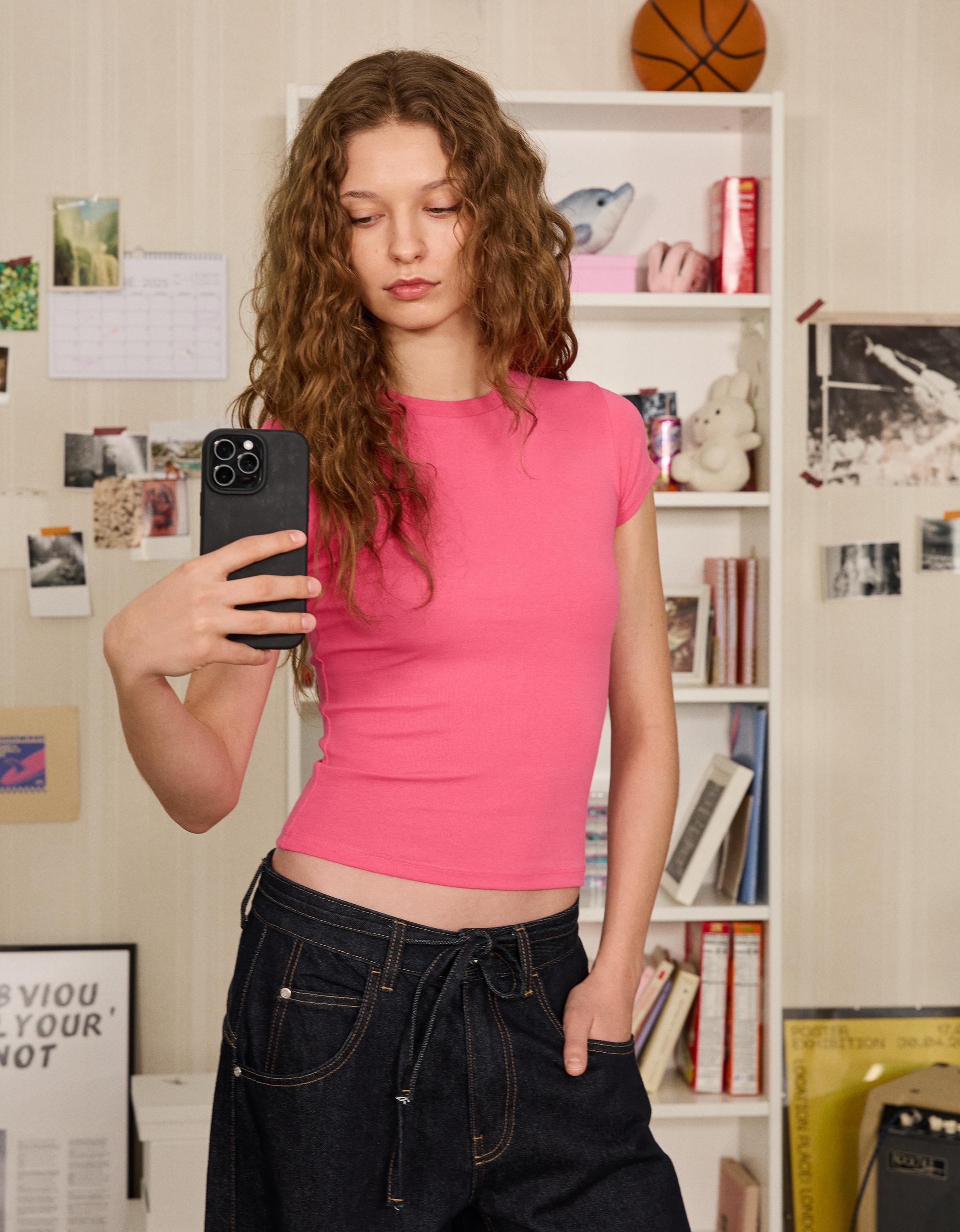 Kısa kollu bisiklet yaka tişört - Görsel 107