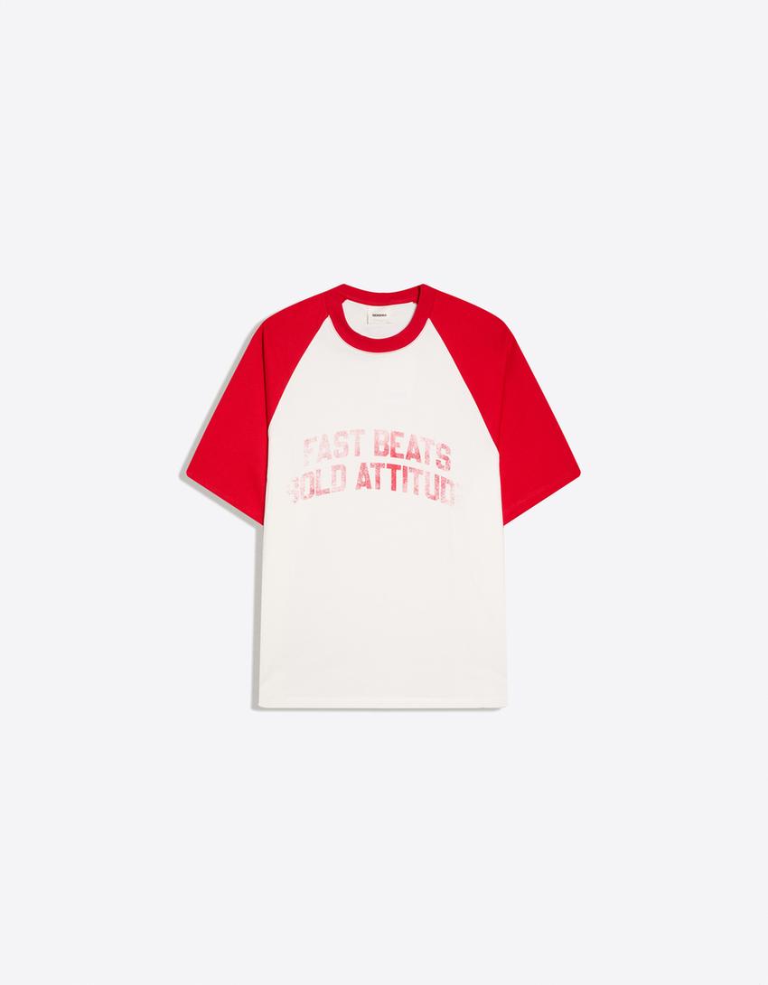 Reglan baskılı tişört-Kırmızı