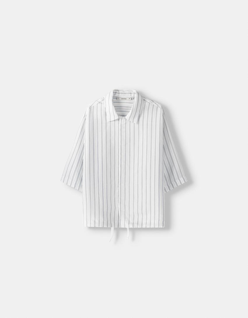 Striped boxy fit short sleeve shirt-Light blue-4