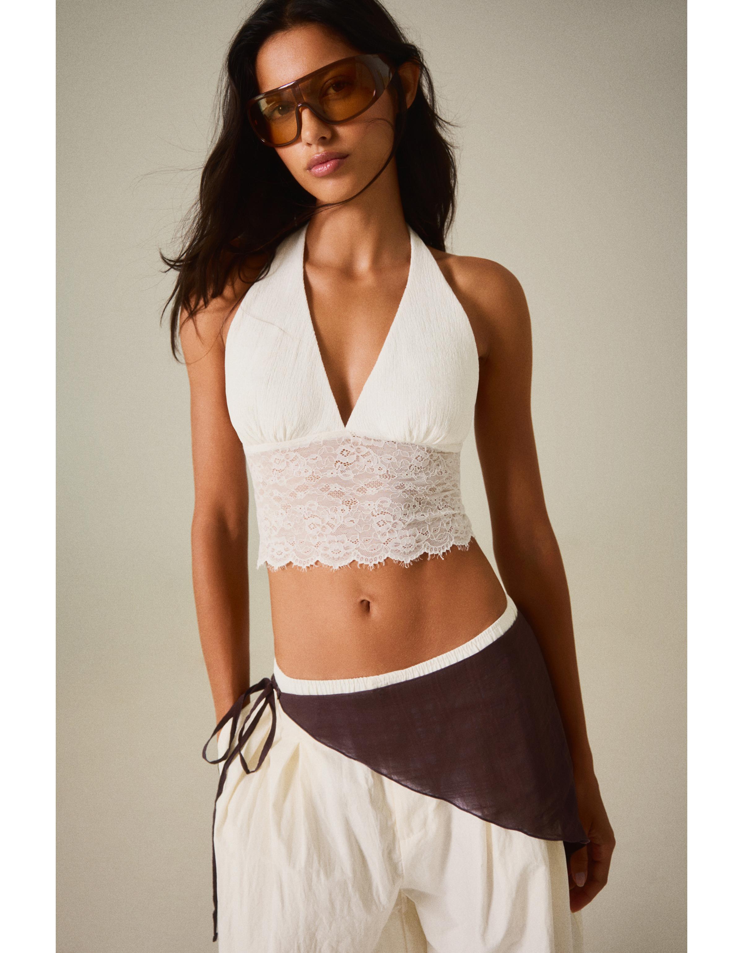 Rustic asymmetric lace top