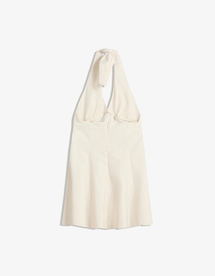 Vestido mini halter bengalina-Beige-1