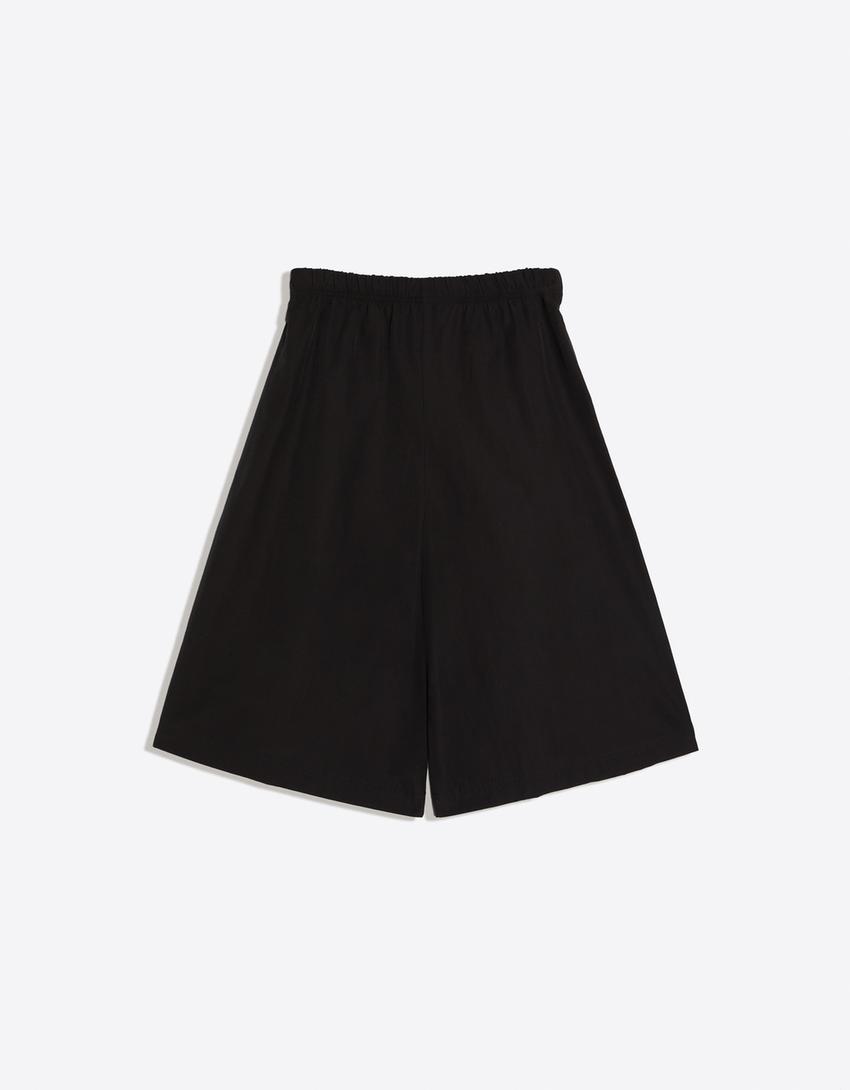 Lastikli belli culotte bermuda-Siyah