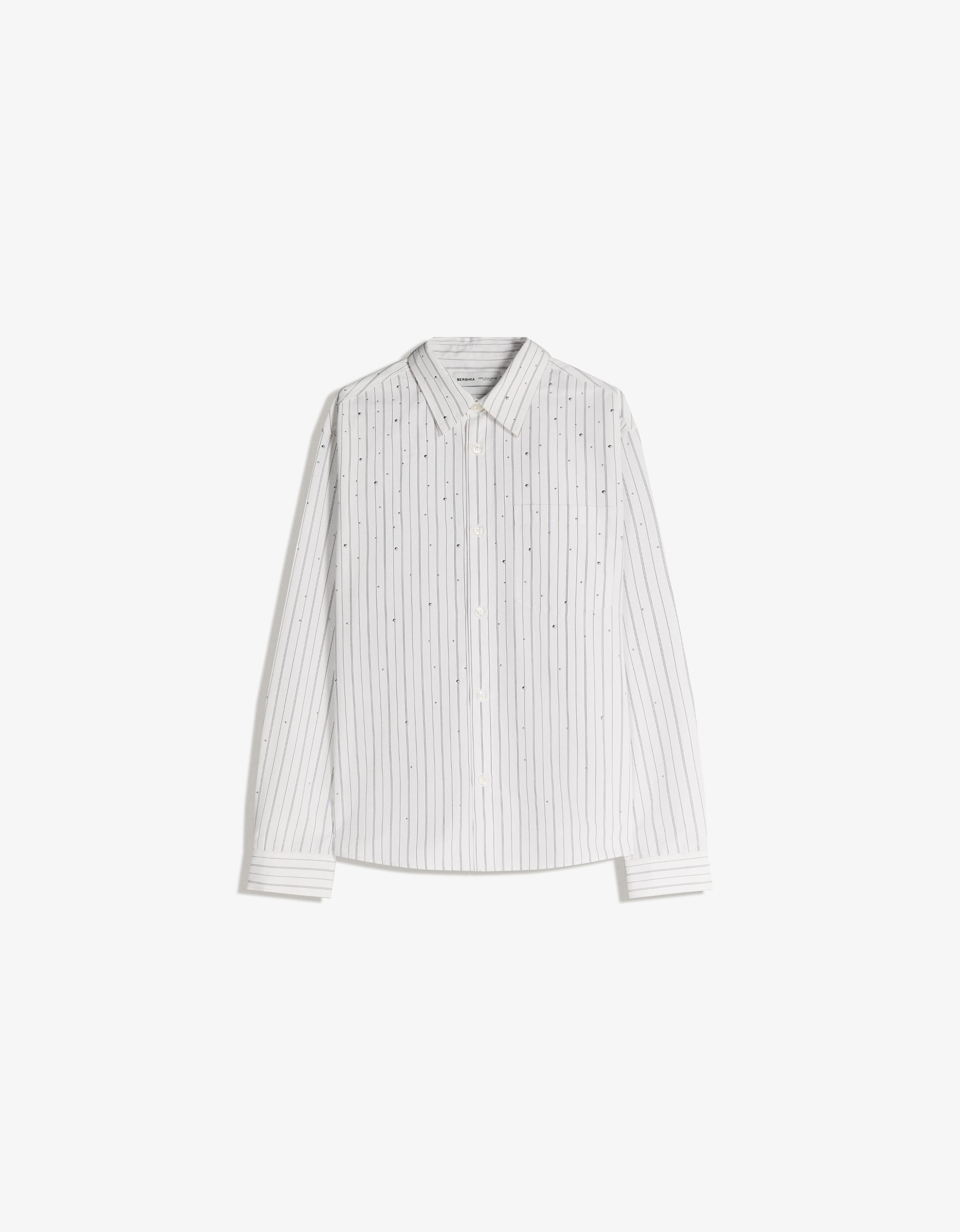Bershka Boxy-Hemd Mit Nieten Herren S Weiss