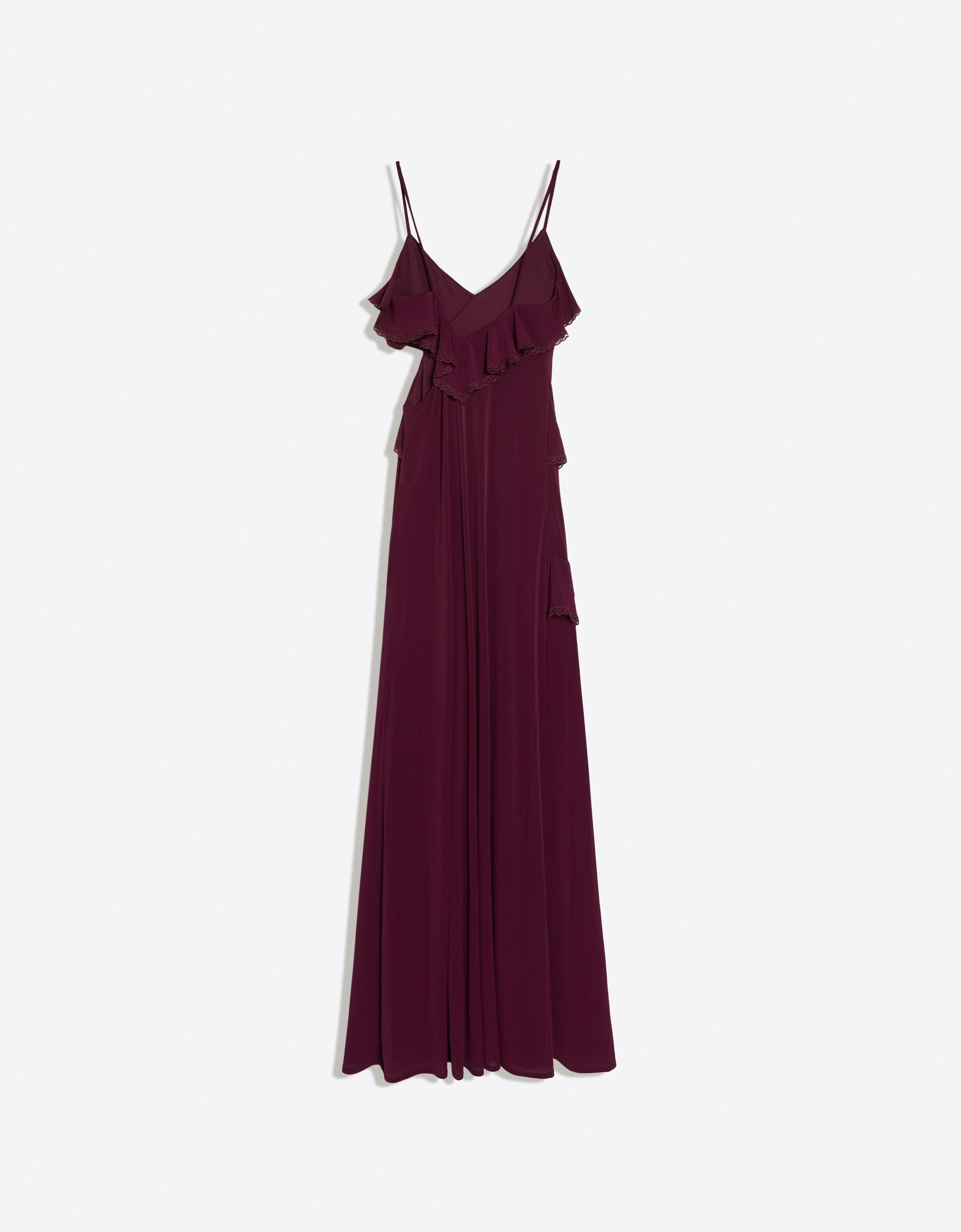 Midi dress with frilled straps — Burgundy