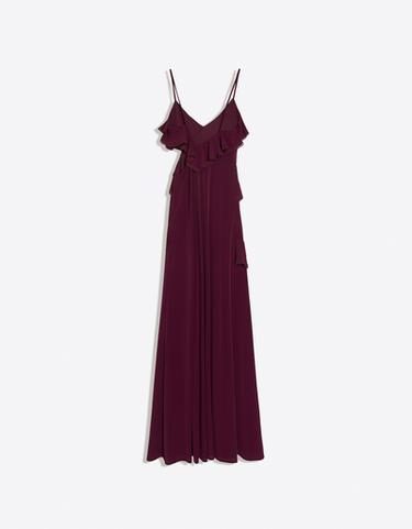 Midi dress with frilled straps — Burgundy 6