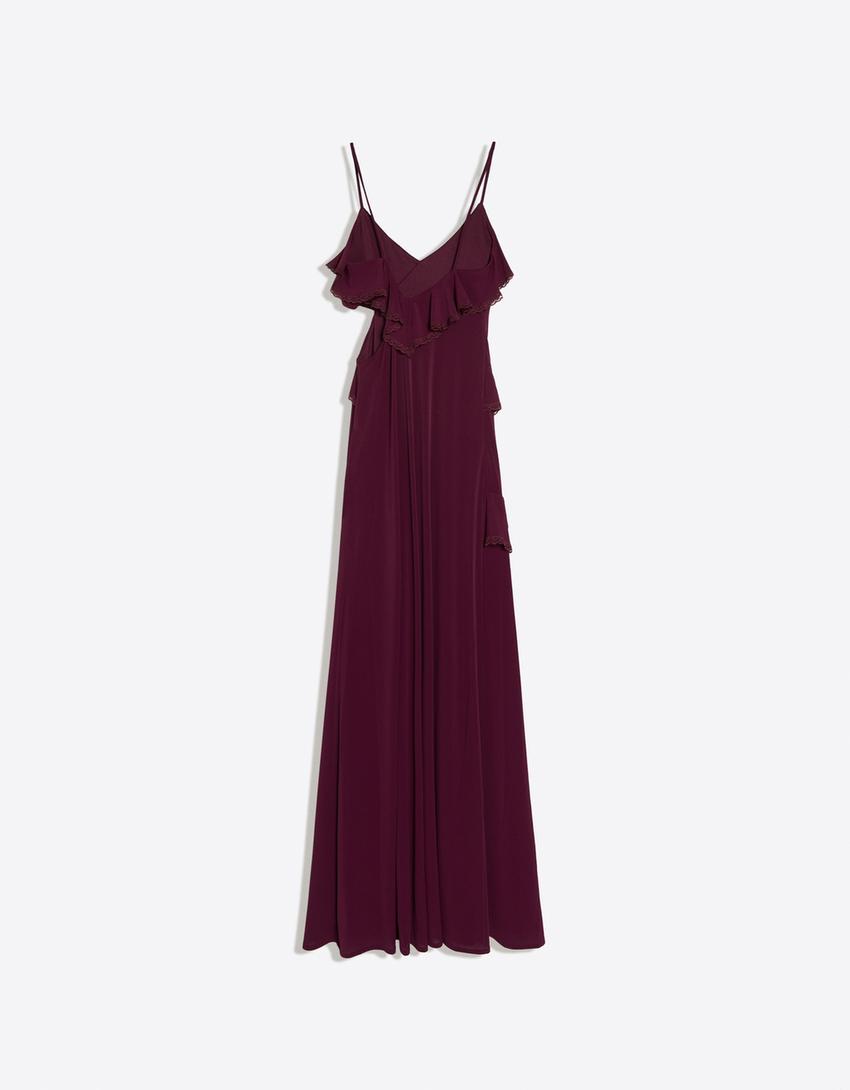 Vestido midi tirantes volantes-Burdeos