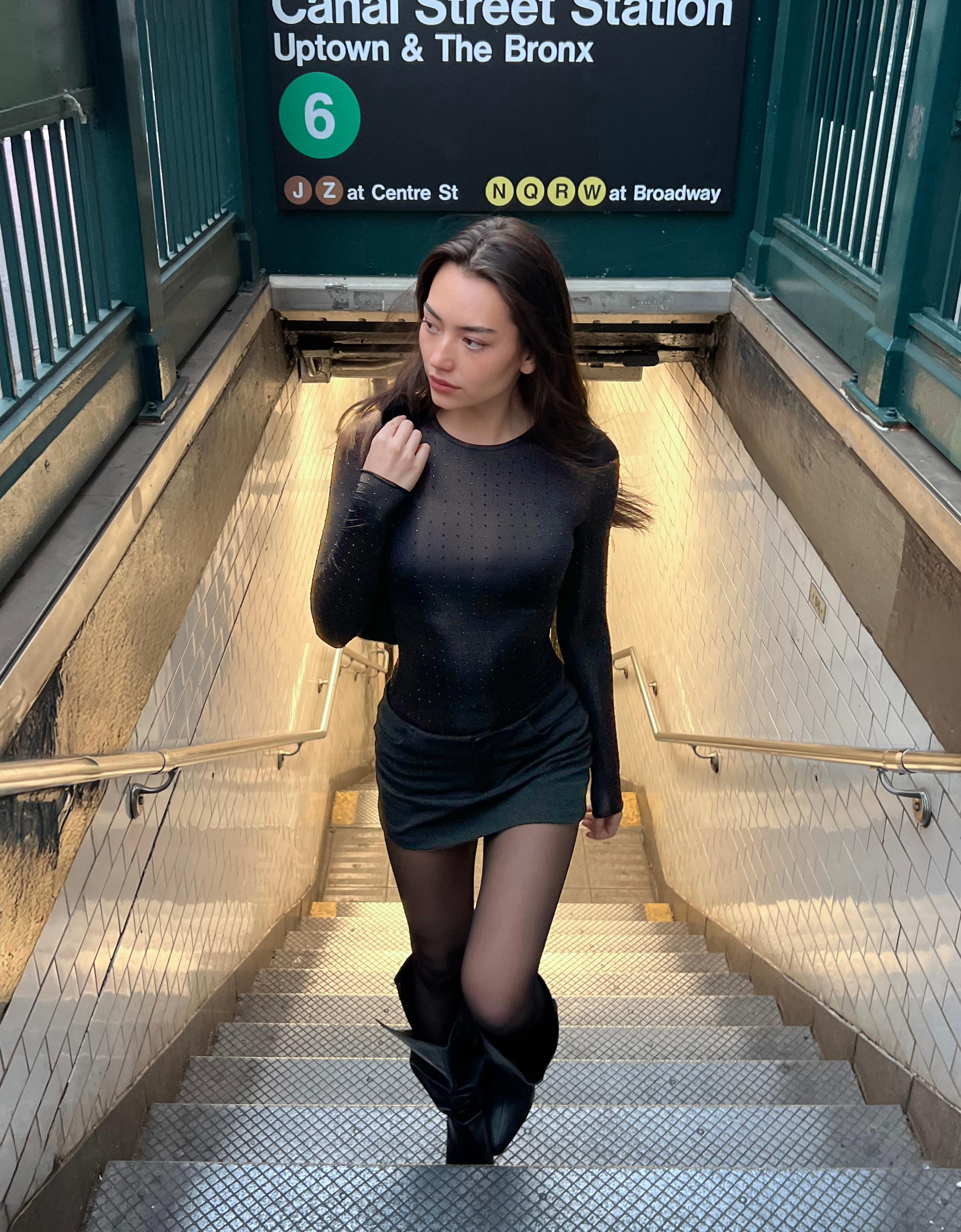 Bershka Langarmshirt Mit Strass Damen Xs Schwarz