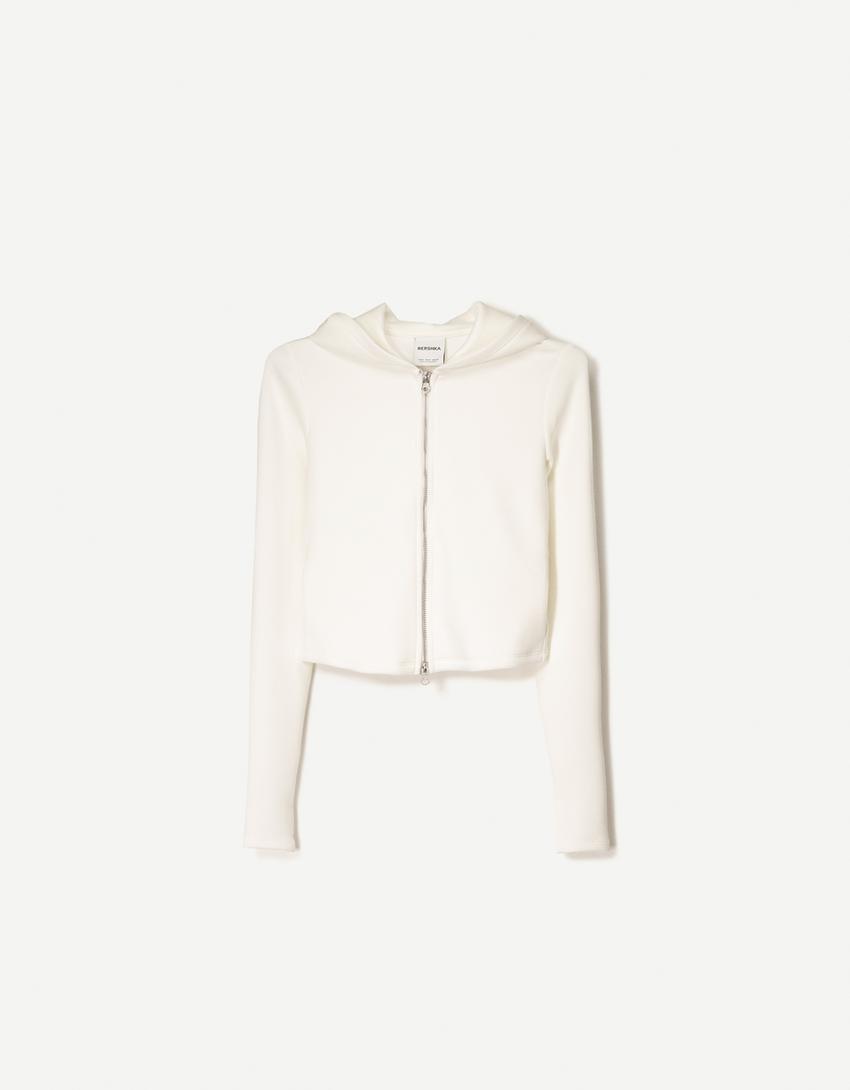 Maišyto modalo audinio džemperis su užtrauktuku ir gobtuvu