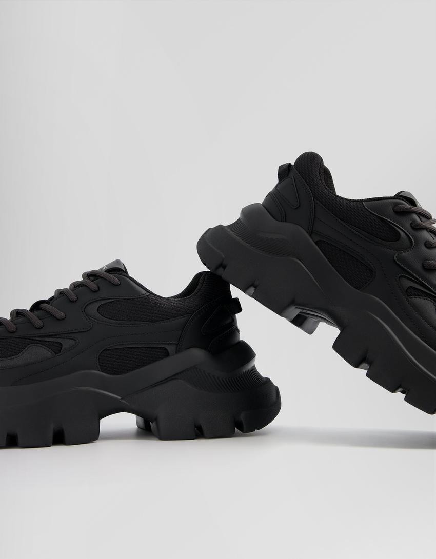 Sneakers contrastantes semelle crantée-Noir-3